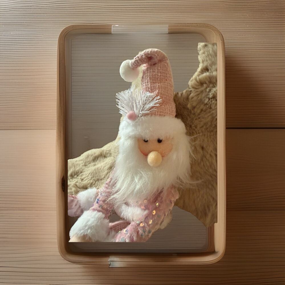 Whimsical Pink Santa Plush Doll Sequined Outfit White Beard Christmas Decor - Picture 4 of 6
